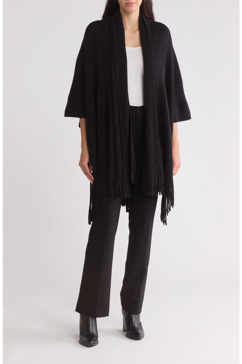 Scarf Trimmed Ruana, Main, color, BLACK