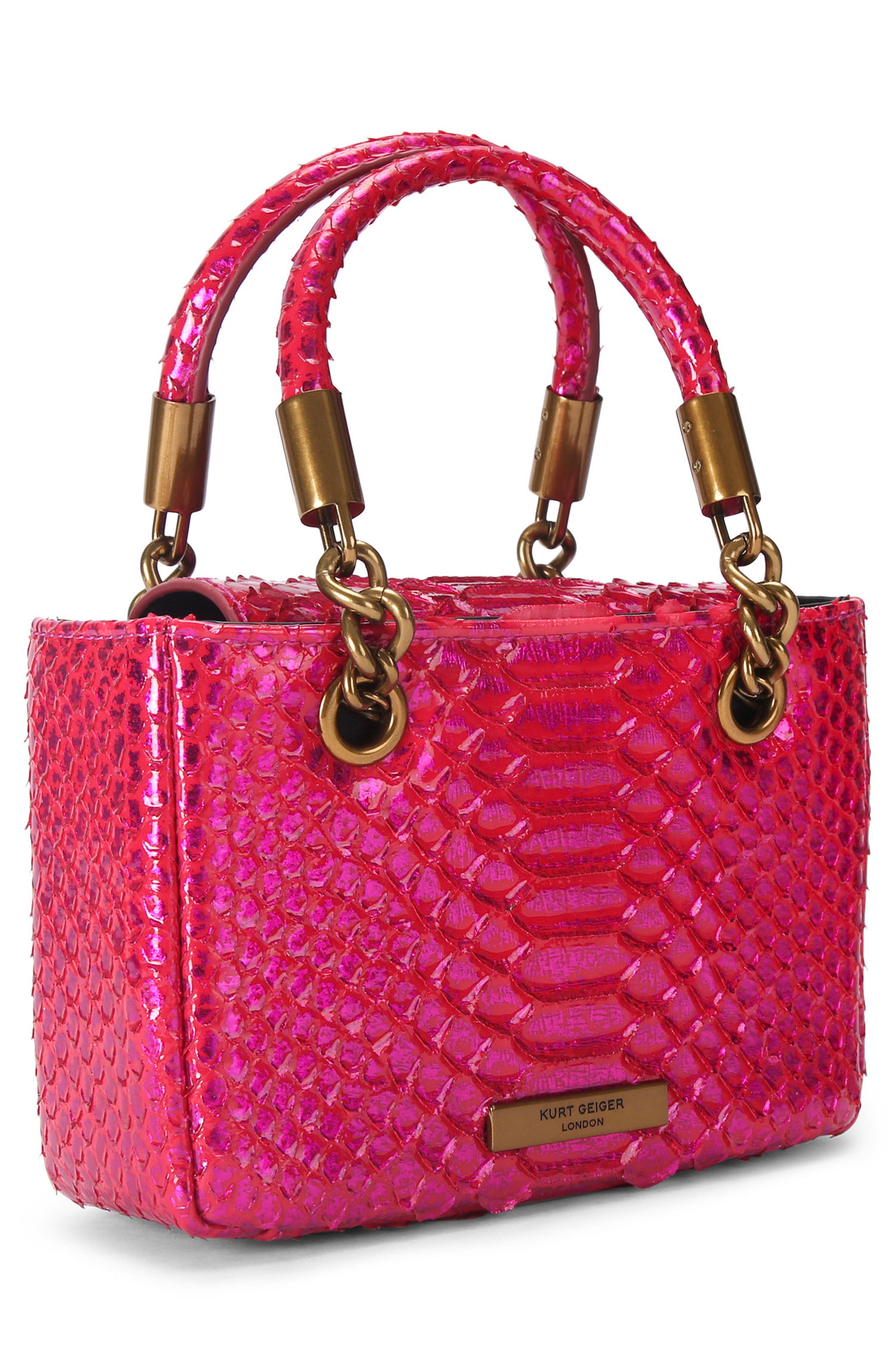 Kurt Geiger London Mini Square Kensington Croc-Embossed Leather Top Handle Bag, Alternate, color, Bright Pink