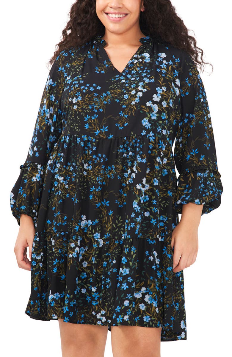 CeCe Floral Print Long Sleeve A-Line Dress, Alternate, color,