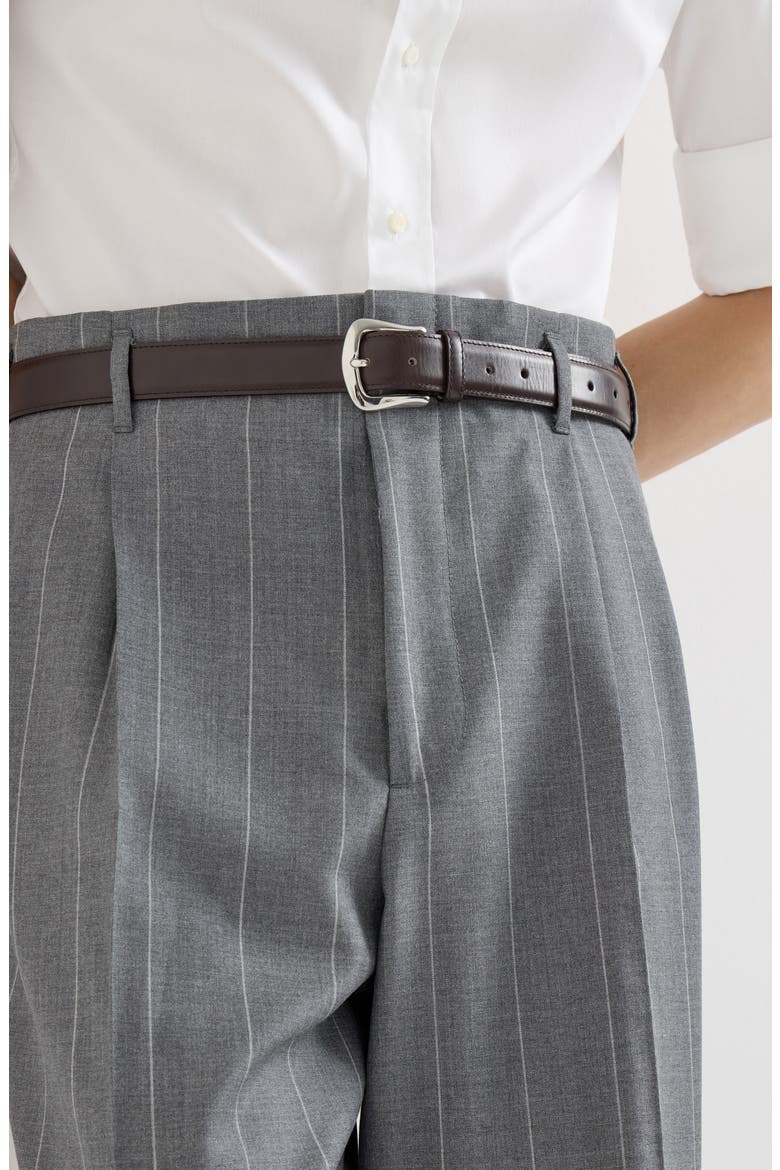 Virgin wool chalk stripe trousers with double pleats, Alternate, color, Medium Grey