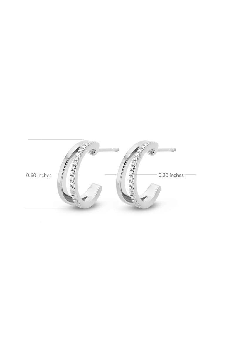 Duo Diamond Earrings |  16 natural diamonds | 925 Sterling Silver | Earrings | Hoop | White Rhodium, Alternate, color, White Rhodium