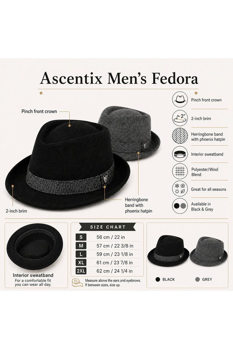 Men's Wool Blend All Season Fedora Hat with Herringbone Band, Alternate, color, Grey