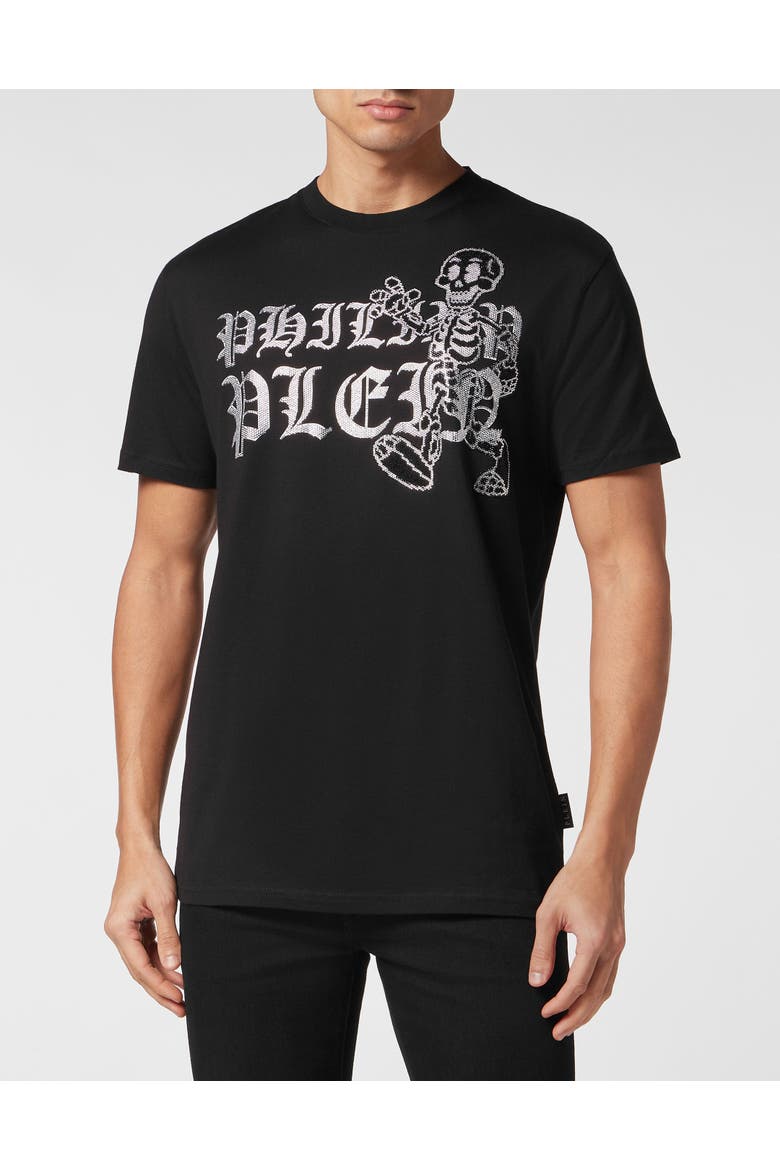 T-Shirt Round Neck Ss Skeleton Men, Main, color, black