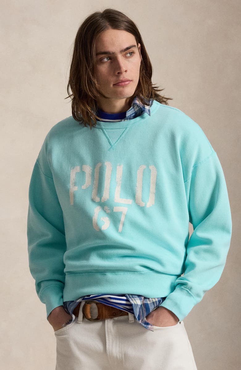 Polo Ralph Lauren Vintage Fit Fleece Crewneck Sweatshirt, Alternate, color, Soft Aqua