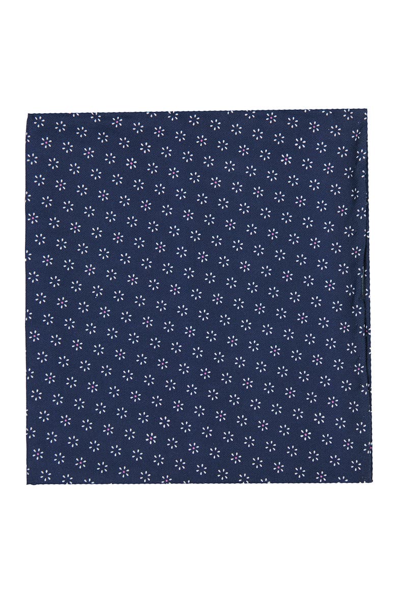 Men's Geo Flower Cotton Pocket Square, Main, color, NAVY