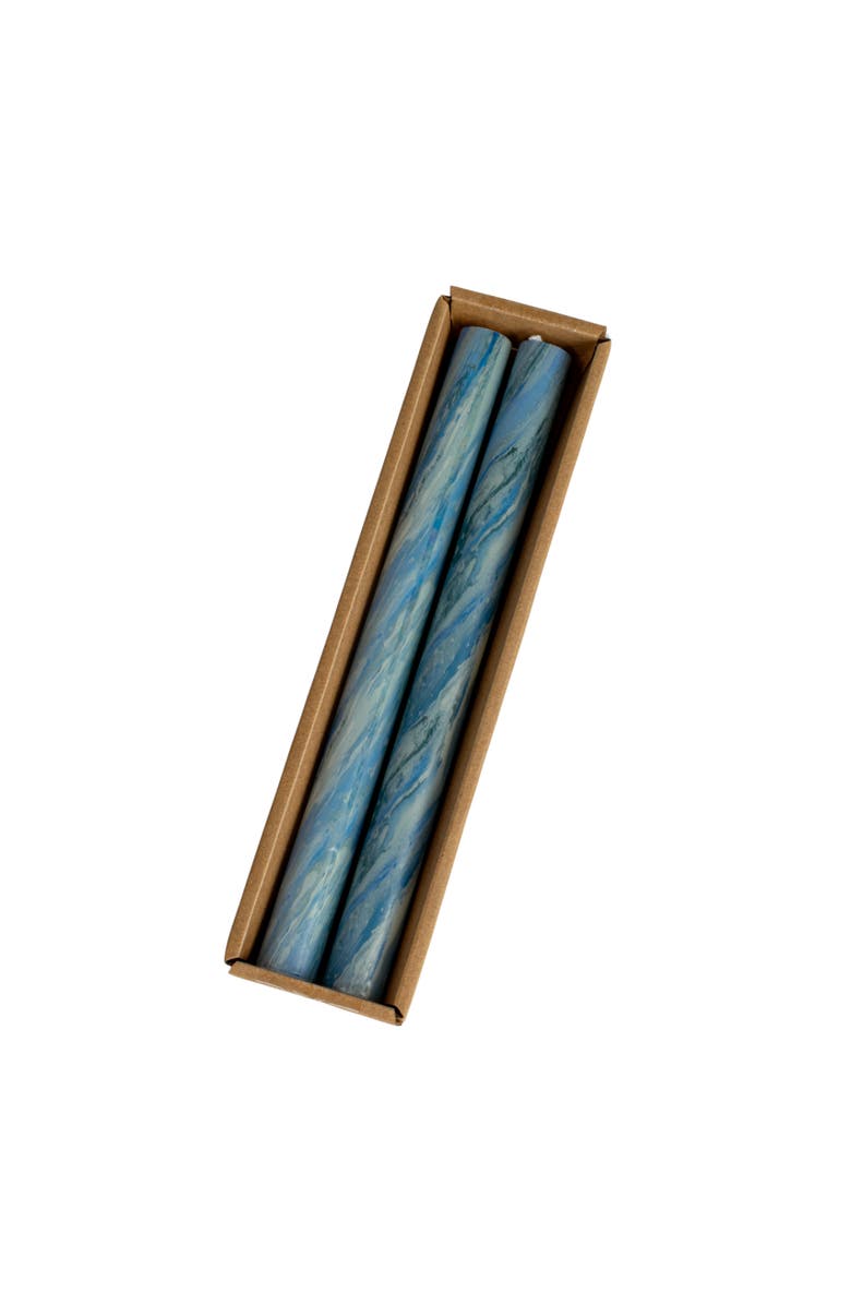 Storied Home Marbled Taper Candles in Box, Blue, Set of 2, Main, color, Blue