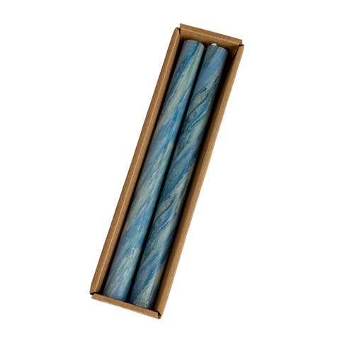 Marbled Taper Candles in Box, Blue, Set of 2
