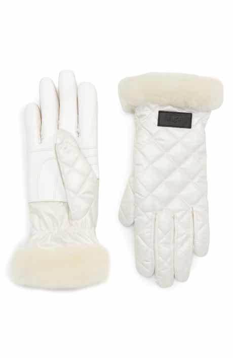 UGG® All Weather Touchscreen Compatible Quilted Gloves with Genuine Shearilng Trim