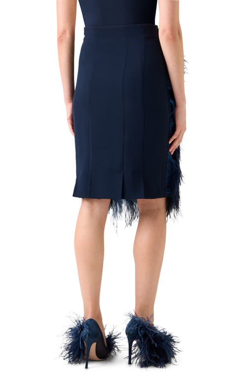 Akris Feather Front Wool Blend Pencil Skirt In Blue