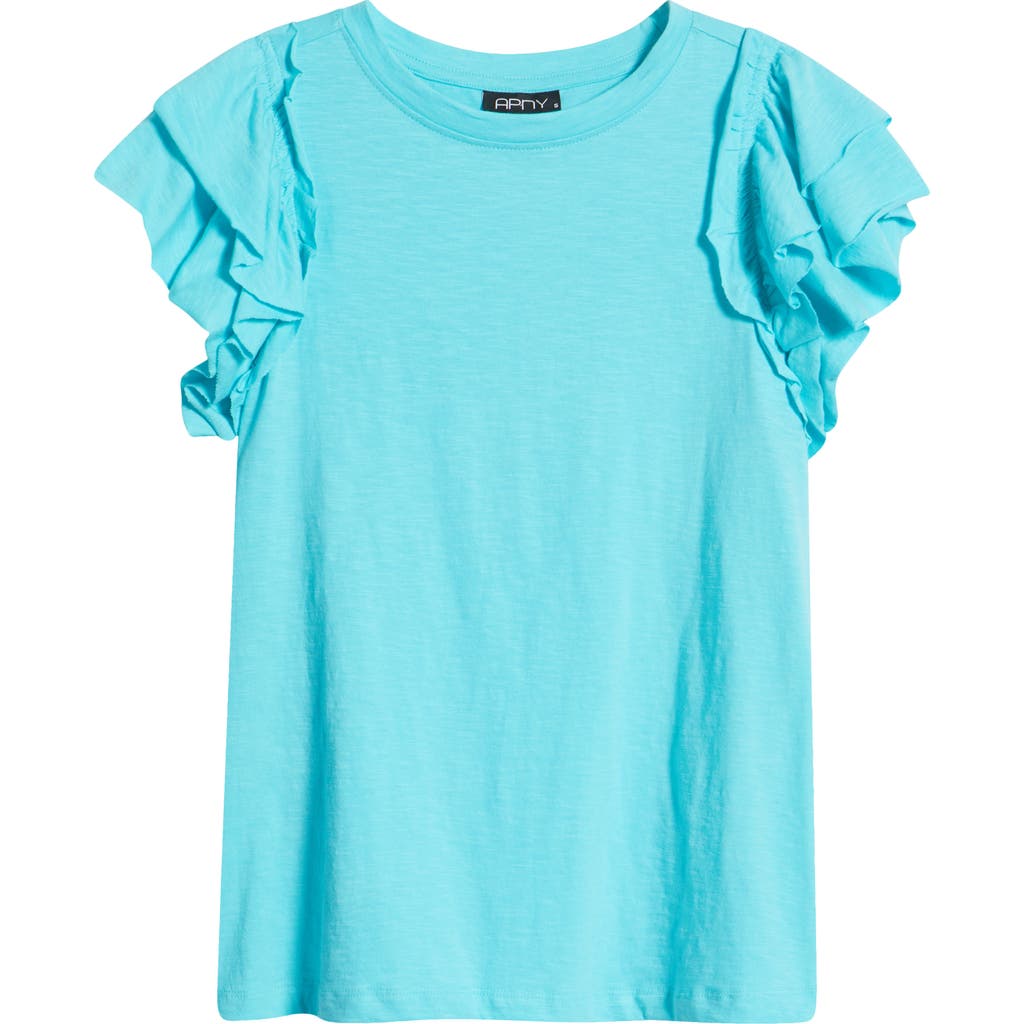Apny Ruffle Sleeve T-shirt In Blue Radiance