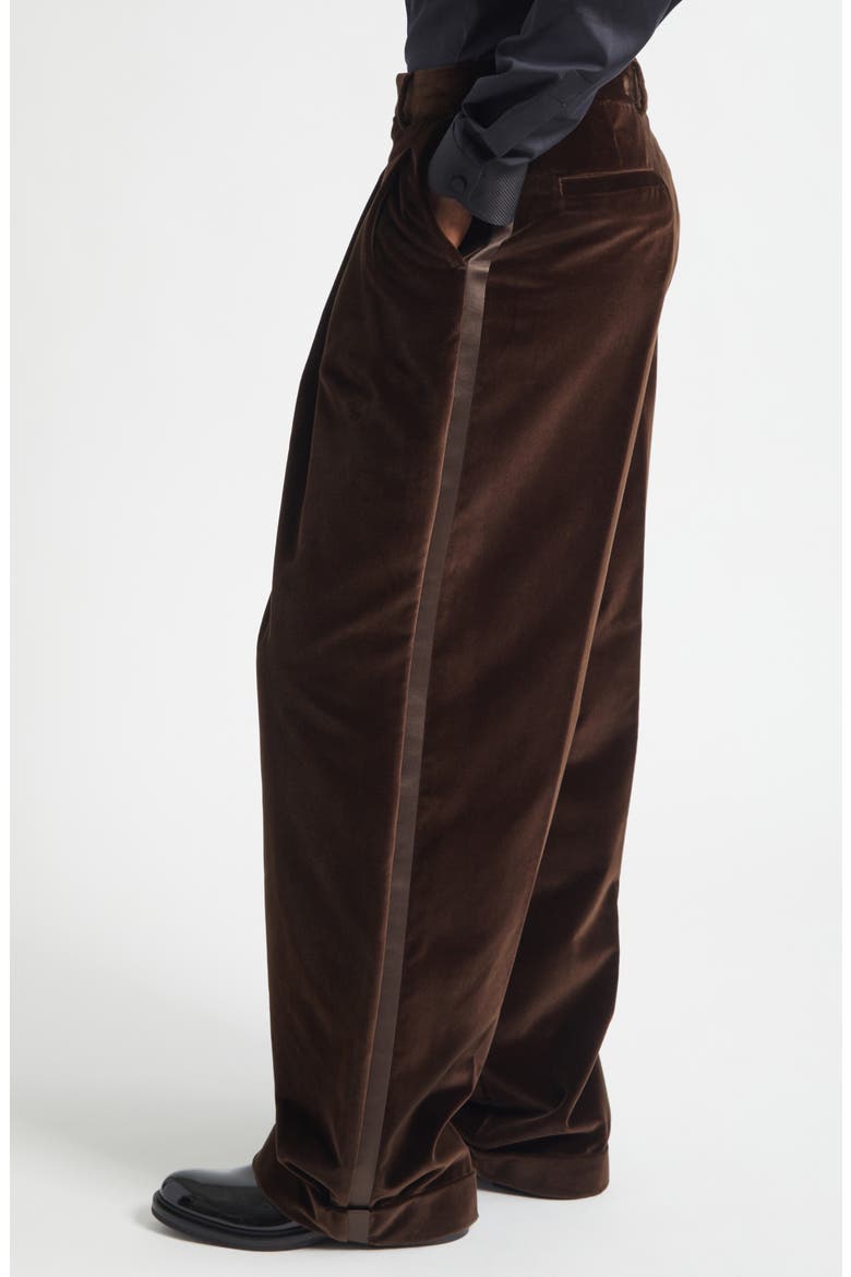 Satin Trim Velveteen Pants, Alternate, color, M0937 MARRONE-GRIGIO SCURI