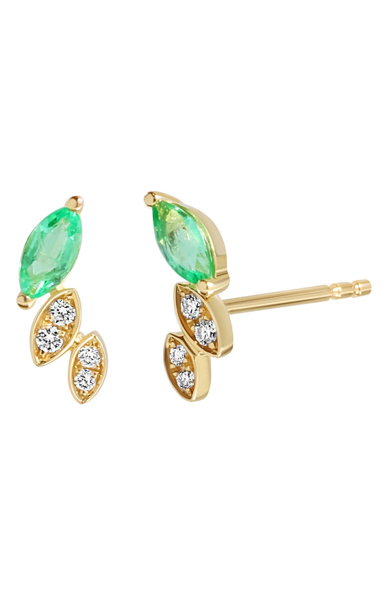 Bony Levy El Mar Diamond & Emerald Stud Earrings, Main, color, 18K Yellow Gold