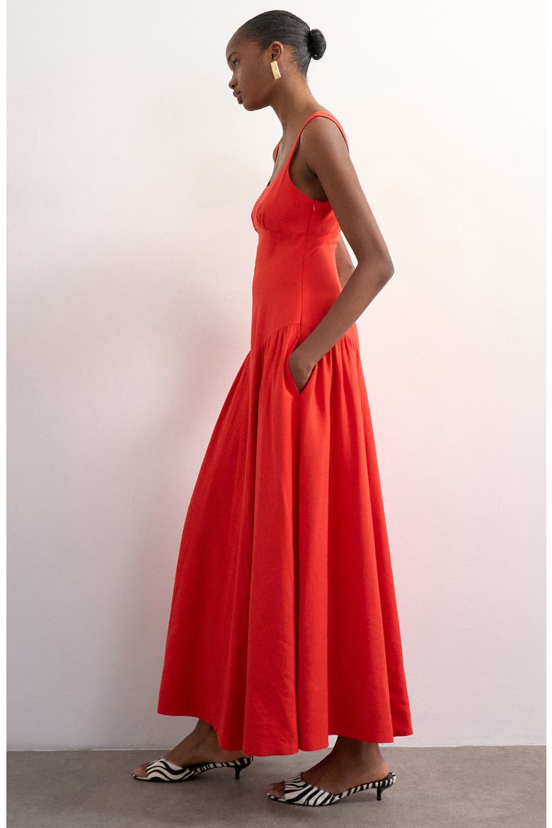 Gathered Fit & Flare Maxi Dress, Alternate, color, RED