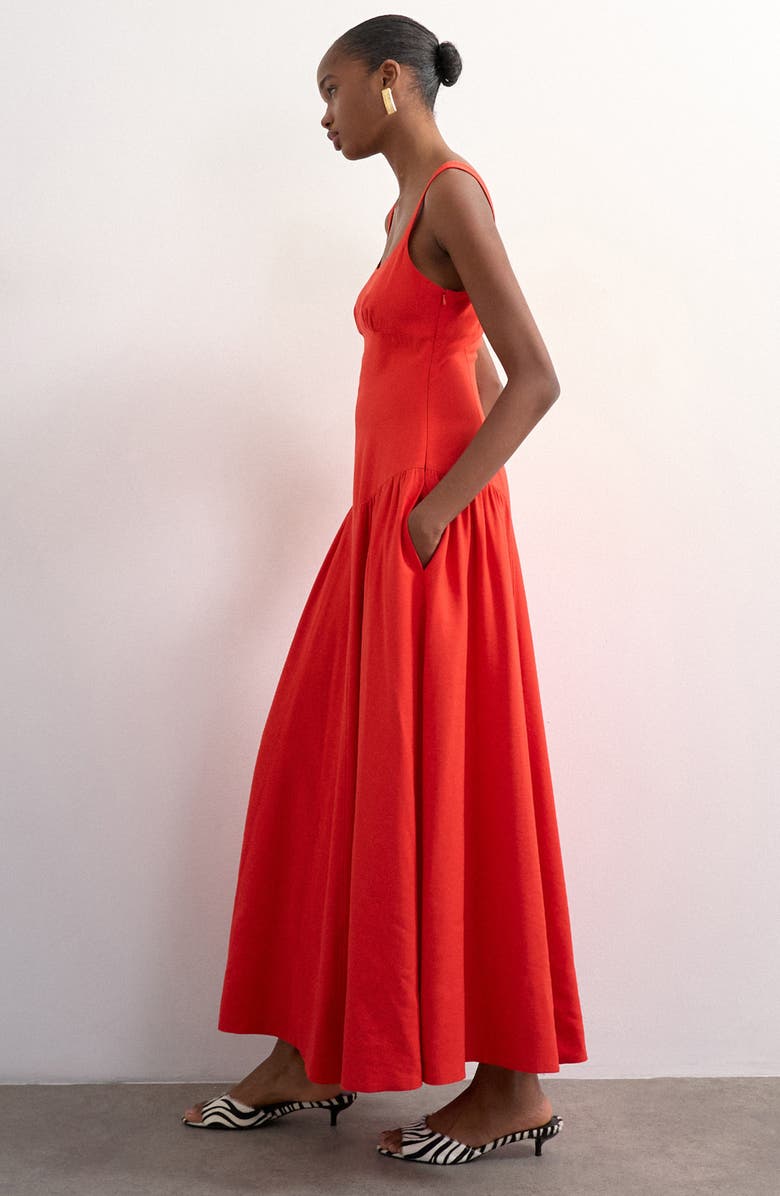 Topshop Gathered Fit & Flare Maxi Dress, Alternate, color, Red
