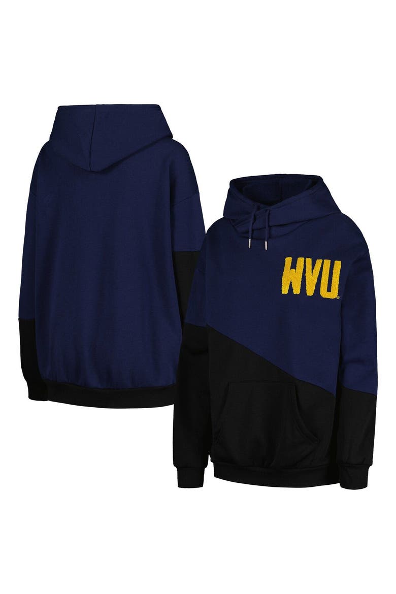 Women's Gameday Couture Navy/Black West Virginia Mountaineers Matchmaker Diagonal Cowl Pullover Hoodie, Main, color, Navy