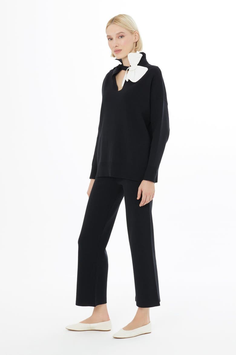 Floral Detail Long Sleeve Soft Knit Blouse, Alternate, color, Black