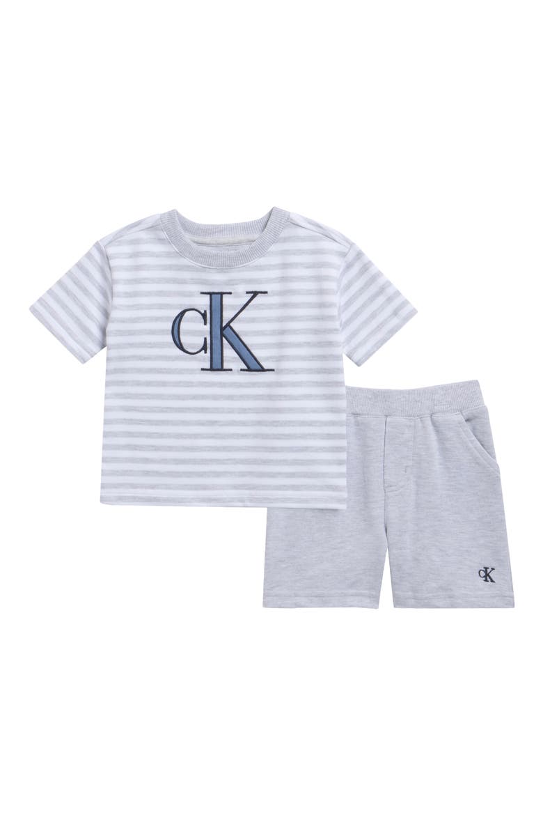 Kids' Stripe Logo Tee & Knit Shorts Set, Main, color, GREY MULTI