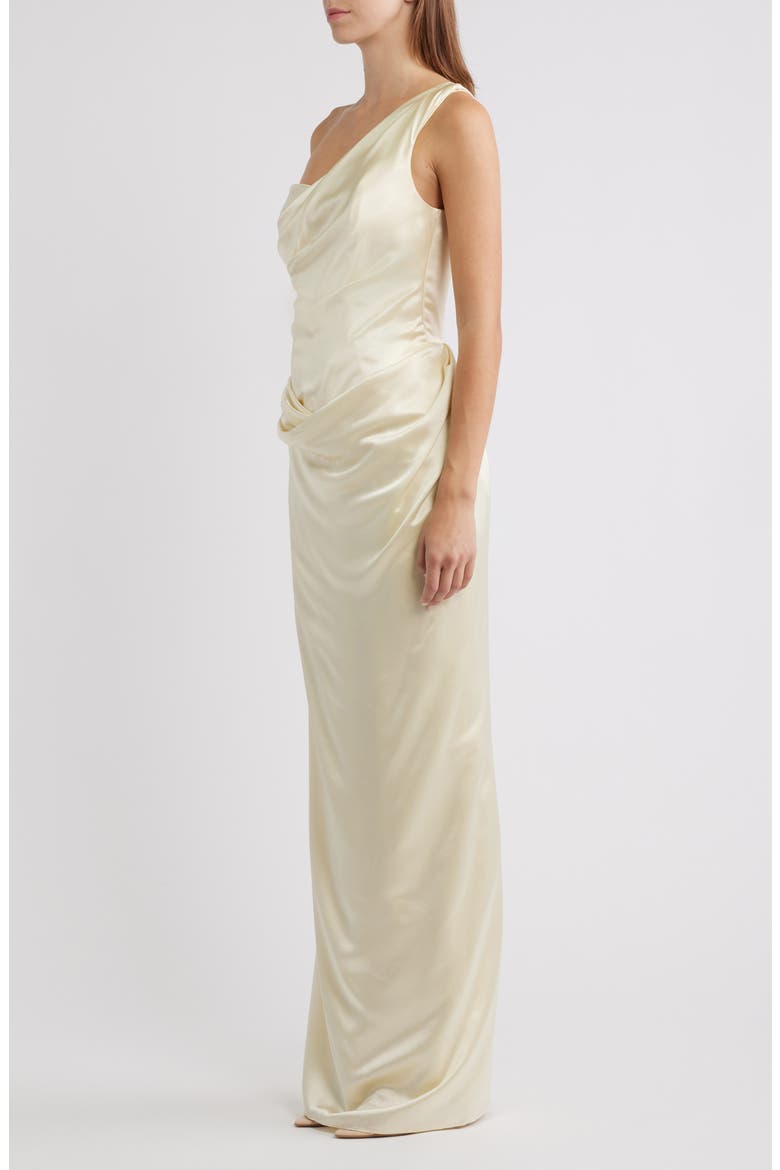 Caprice One-Shoulder Satin Gown, Alternate, color, LEMON