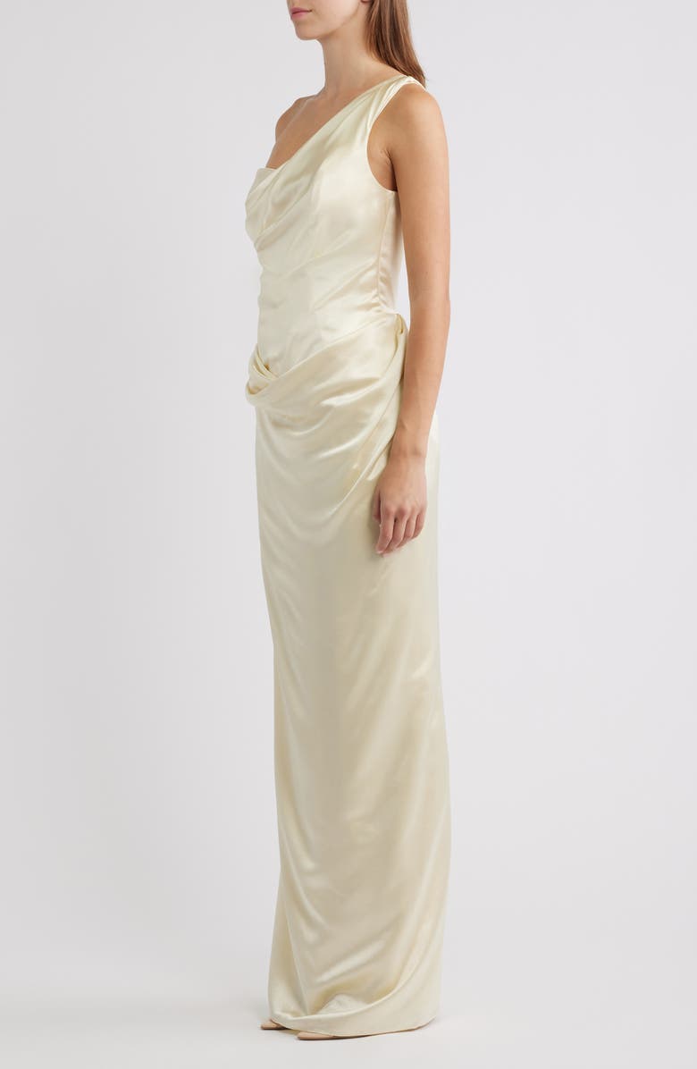 HOUSE OF CB Caprice One-Shoulder Satin Gown, Alternate, color, Lemon