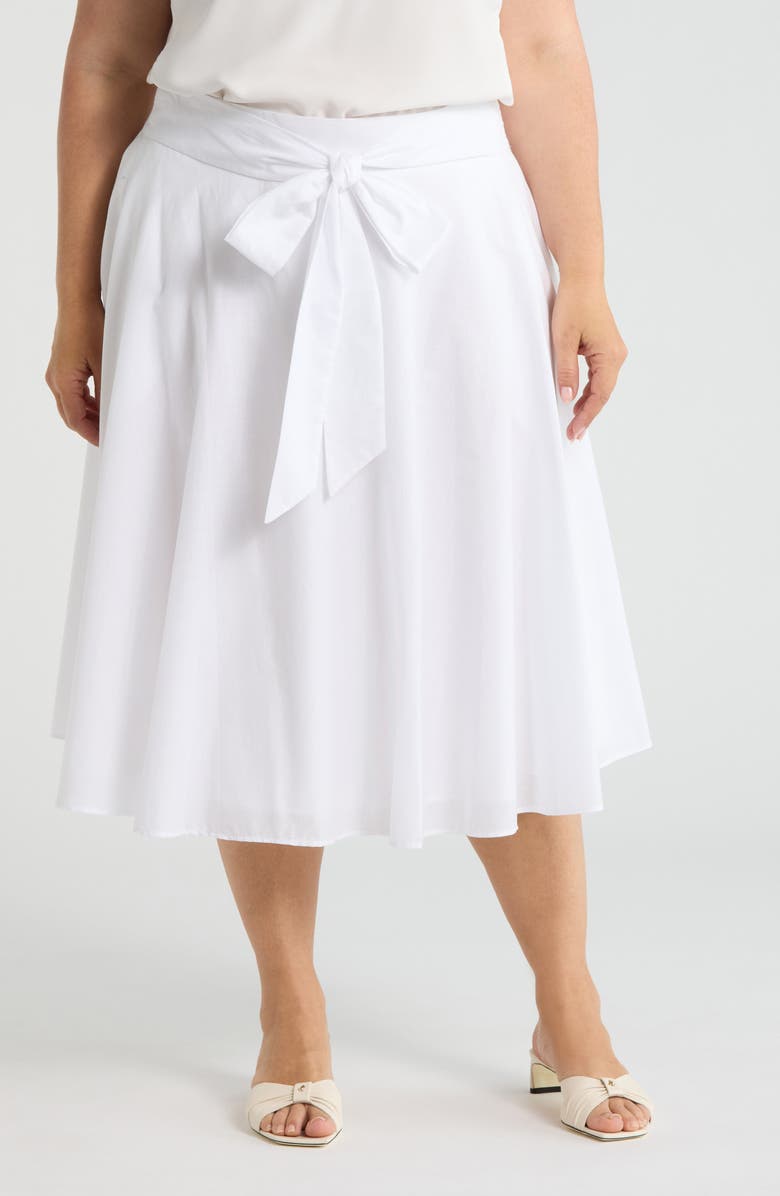 Tahari ASL Tie Waist Midi Skirt, Main, color, Ivory