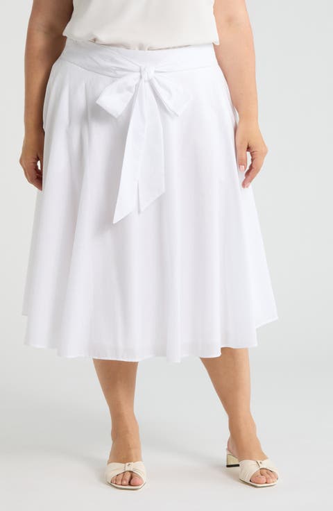 Tie Waist Midi Skirt (Plus)