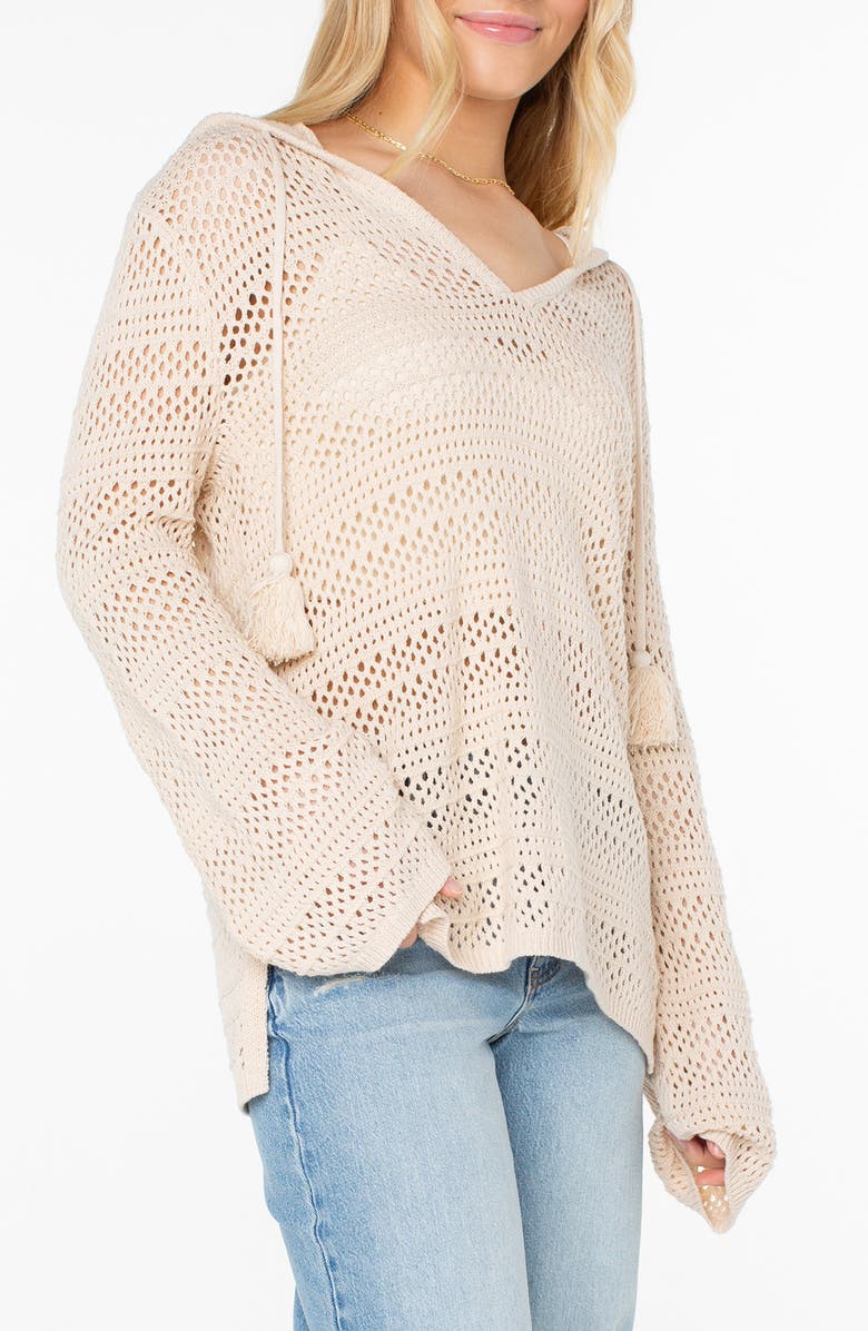 Roxy Hippie Love Open Stitch Hoodie, Main, color, Parchment Solid