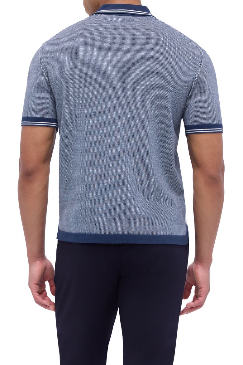 Tipped Short Sleeve Cotton & Silk Polo Sweater, Alternate, color, NAVY