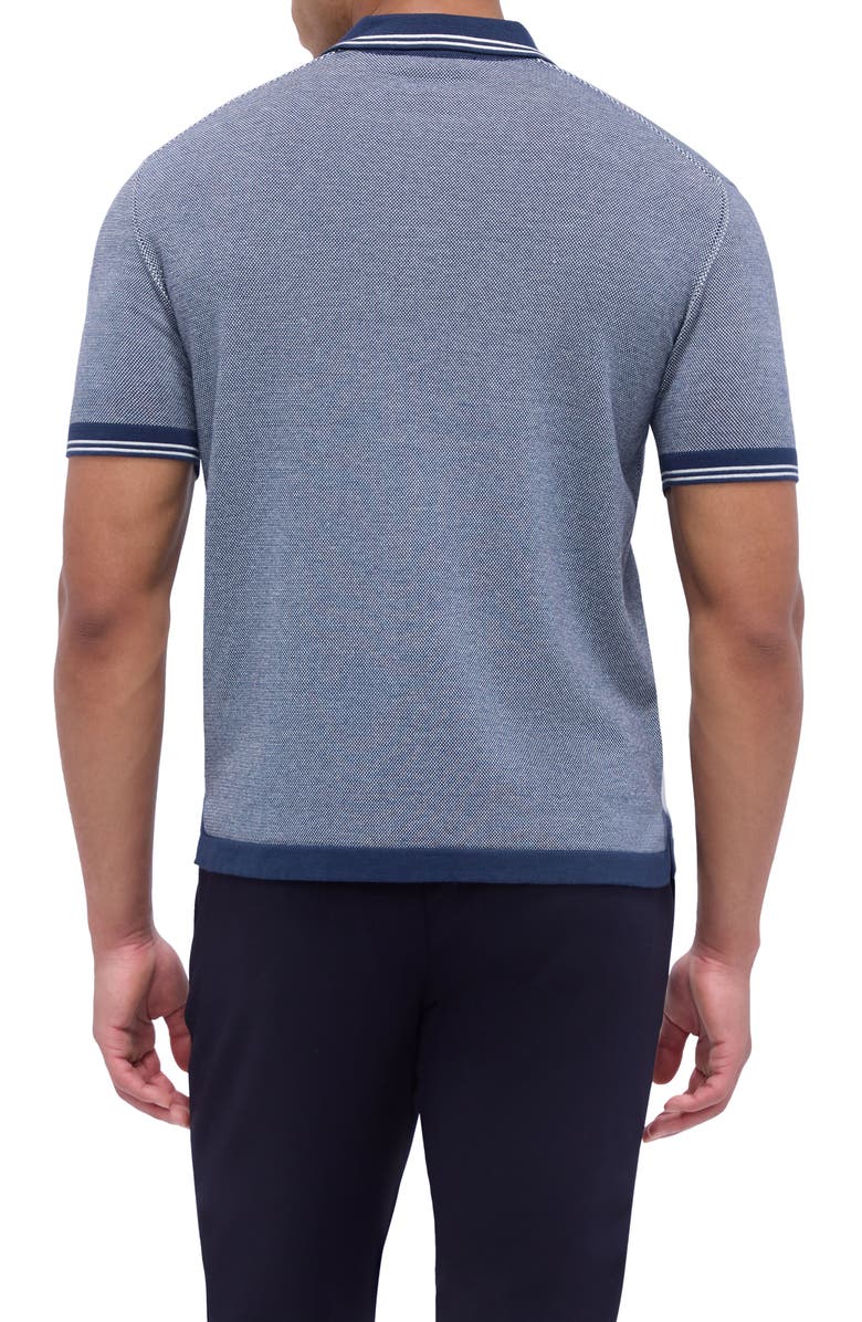 Bugatchi Tipped Short Sleeve Cotton & Silk Polo Sweater, Alternate, color, Navy