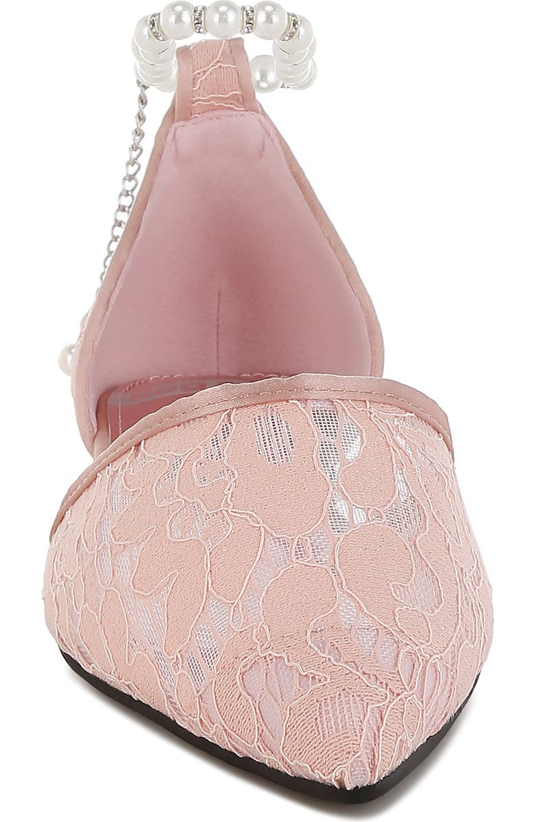 Rag & Co Seymor Faux Pearl Tie Strap Lace Flat, Alternate, color, Blush