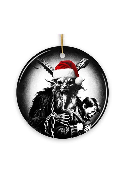 Krampus With Santa Hat Round Ceramic Ornament