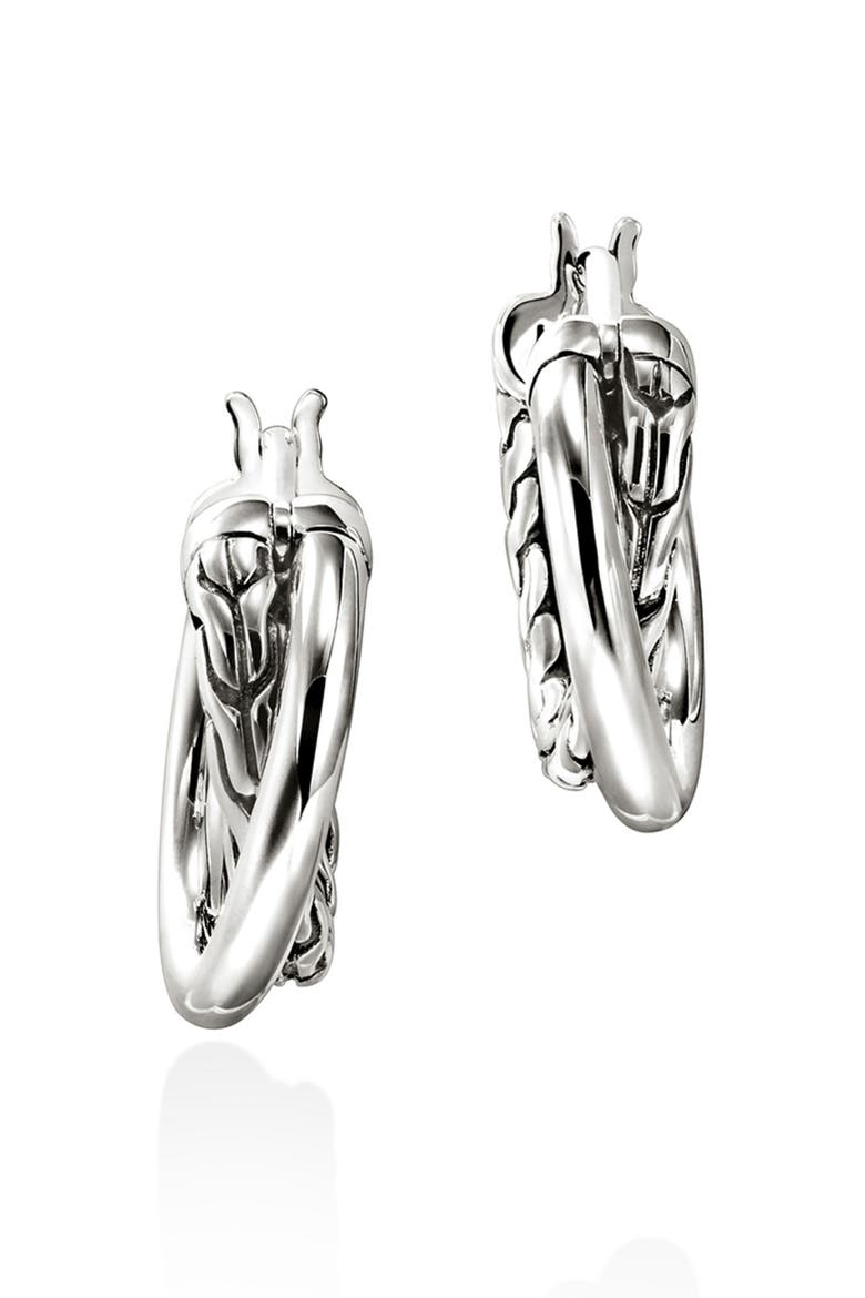 JH Essentials Crossover Hoop Earrings, 15mm, Alternate, color, SILVER