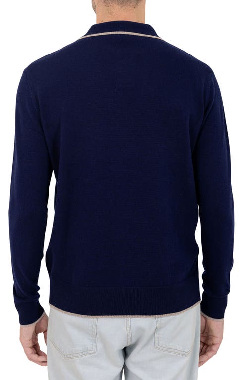 Pino By Pinoporte Johnny Collar Long Sleeve Wool Polo In Navy