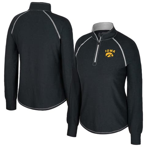 Women's Colosseum Black Iowa Hawkeyes Bikram Raglan Quarter-Zip Top