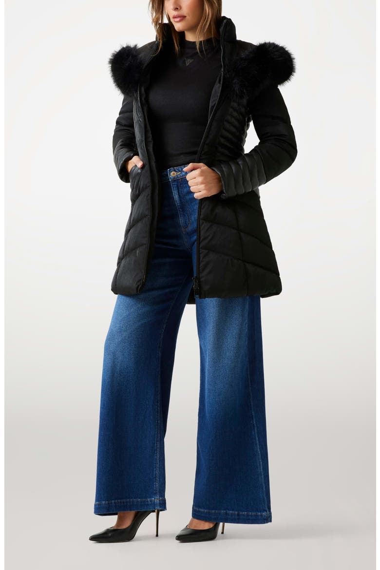 New Oxana Mixed Media Puffer Coat, Alternate, color, BLACK-BLACK