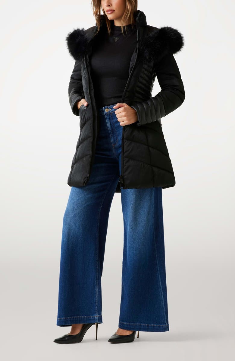 GUESS New Oxana Mixed Media Puffer Coat, Alternate, color, Black-Black