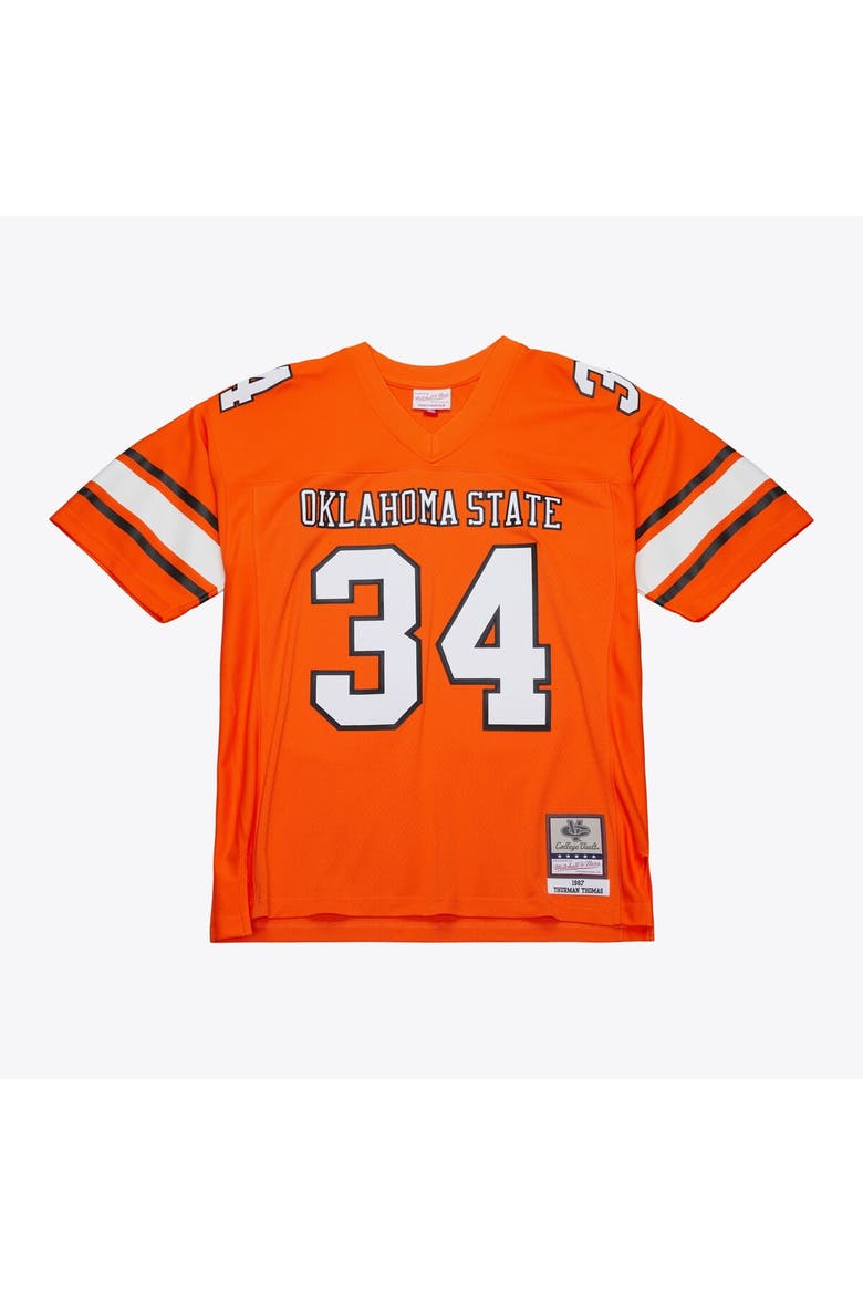 Men's Mitchell & Ness Thurman Thomas Orange Oklahoma State Cowboys 1987 Replica Jersey, Main, color, Orange