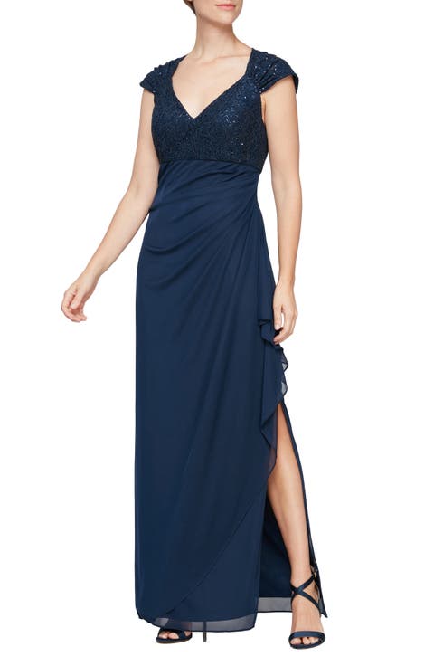 Cap Sleeve Empire Waist Evening Gown
