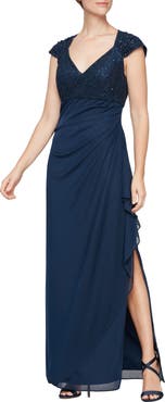 Alex Evenings Cap Sleeve Empire Waist Evening Gown