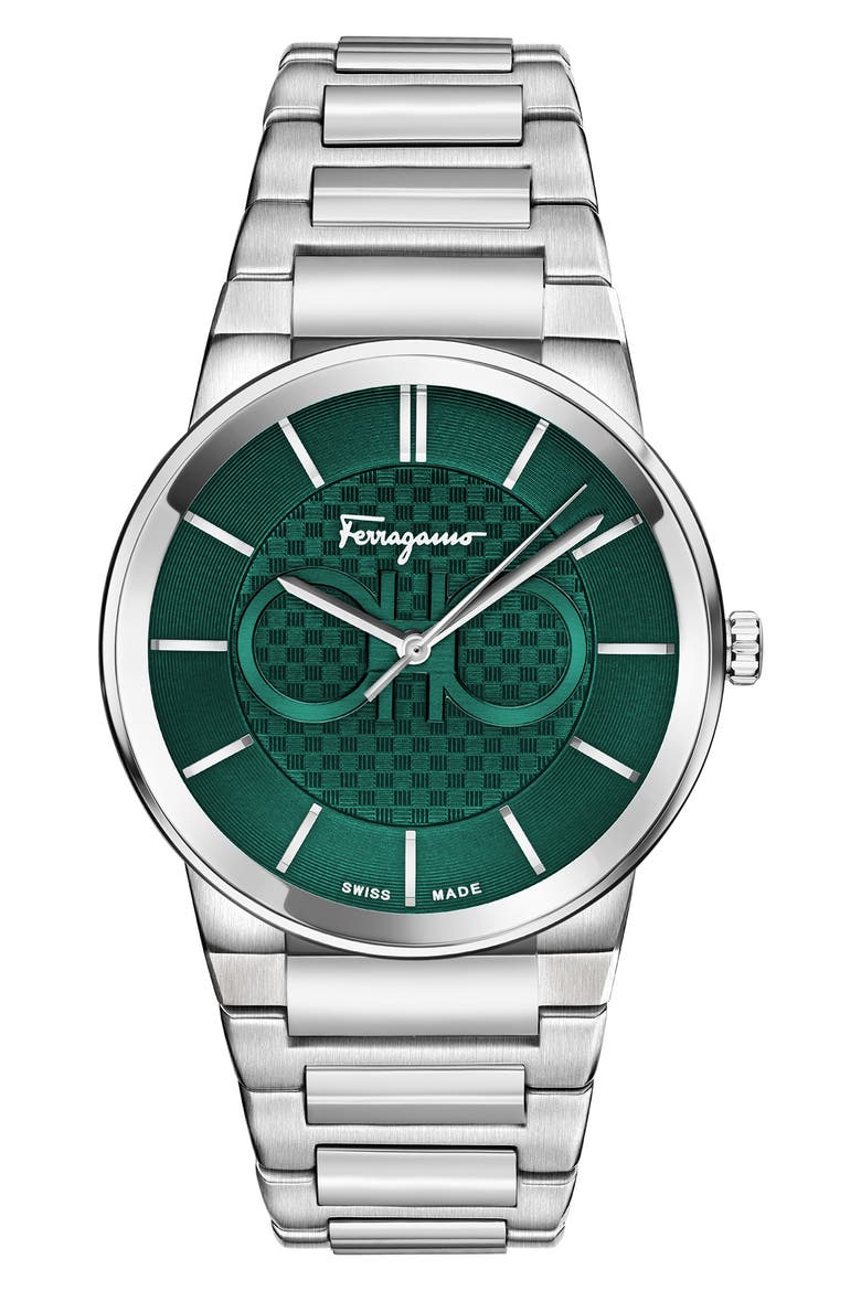 Green Dial Bracelet Strap Watch, 41mm, Main, color, STAINLESS STEEL