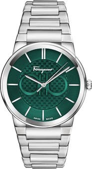 FERRAGAMO Green Dial Bracelet Strap Watch, 41mm