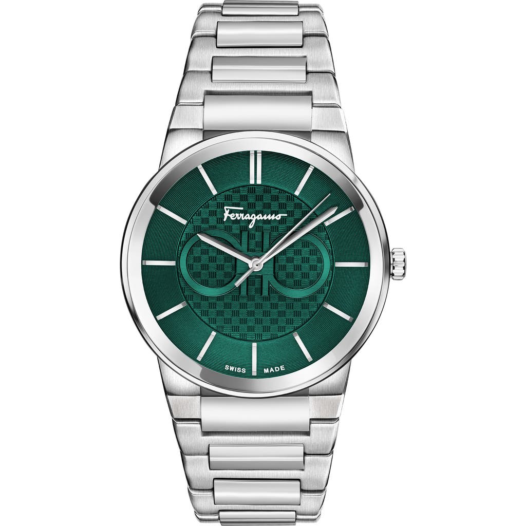 Ferragamo Green Dial Bracelet Strap Watch, 41mm In Stainless Steel