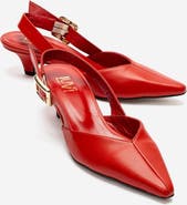 Forever & Always Shoes Dioris Leather Slingback Kitten Heel Pump