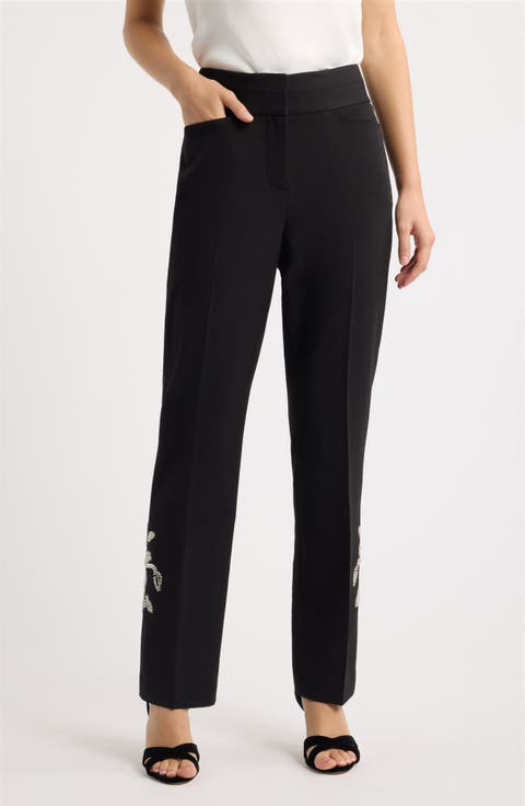 Embellished Mid Rise Straight Leg Pants