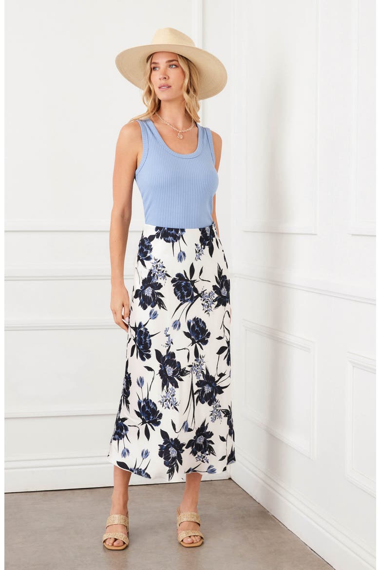 Abstract Print Satin Bias Cut Midi Skirt, Alternate, color, PRINT