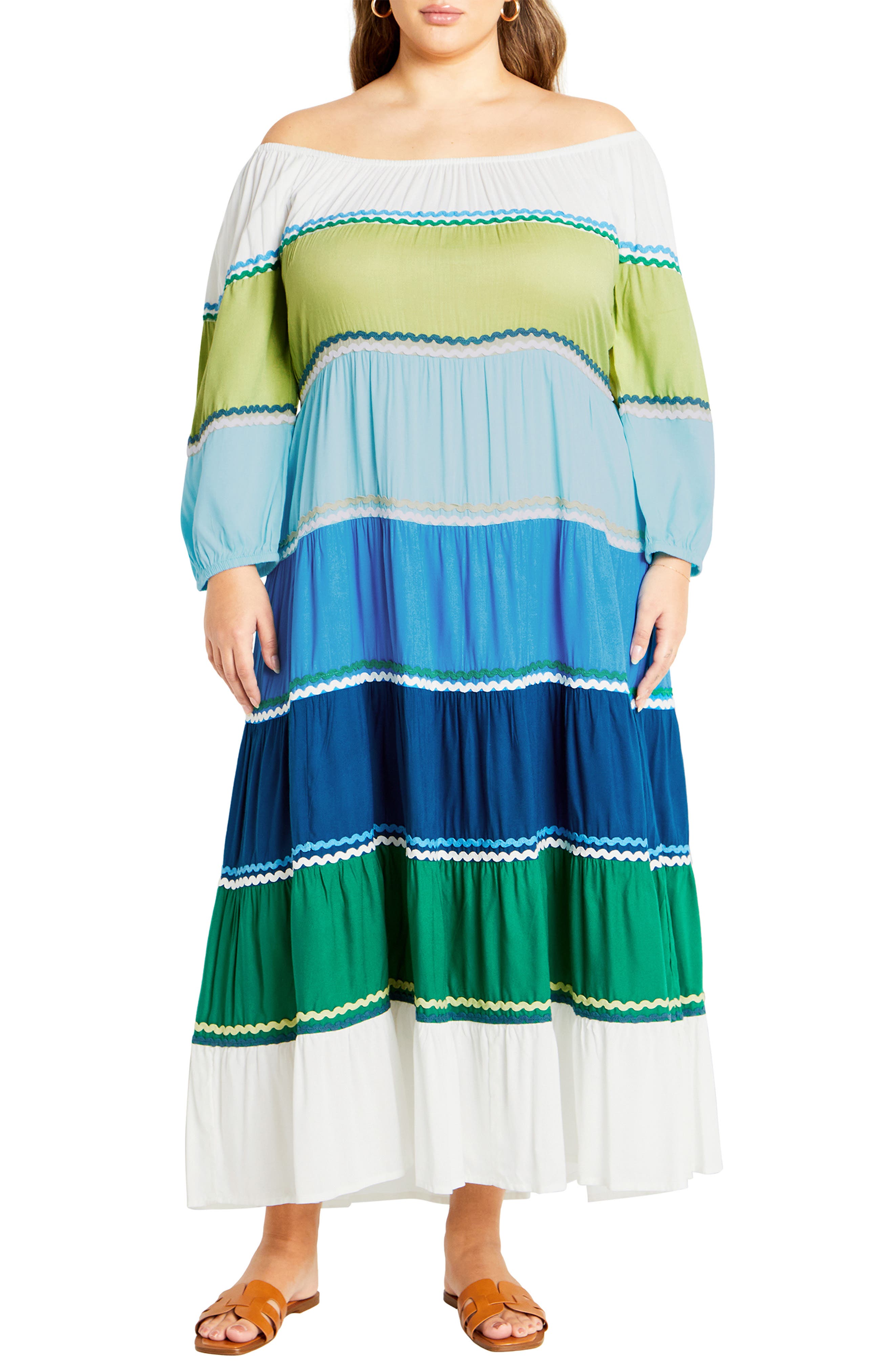 City Chic Color Fun Off the Shoulder Maxi Dress