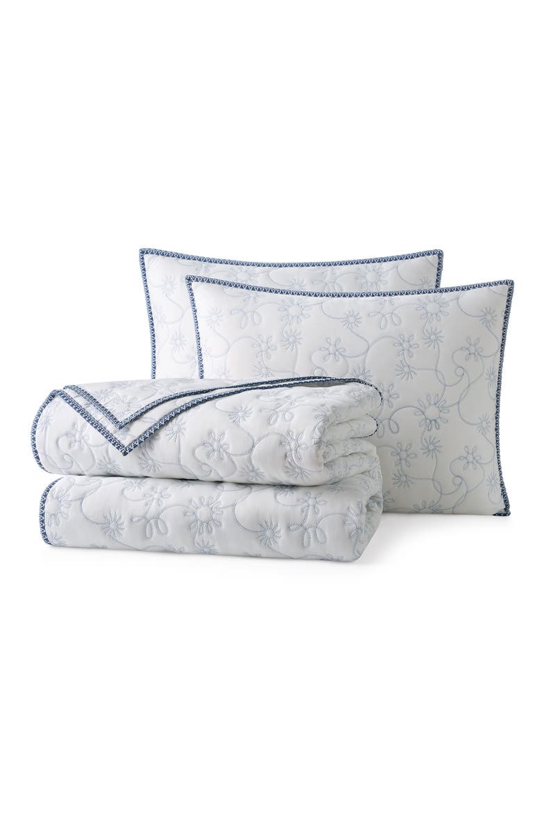 Botanic Embroidered Quilt & Shams Set, Main, color, SNOW/ LILAC HINT
