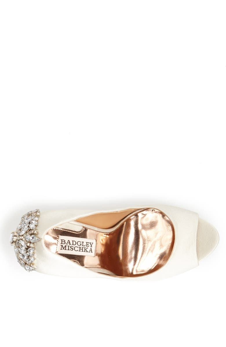 Badgley Mischka Collection Kiara Crystal Back Open Toe Pump, Alternate, color, Ivory Satin