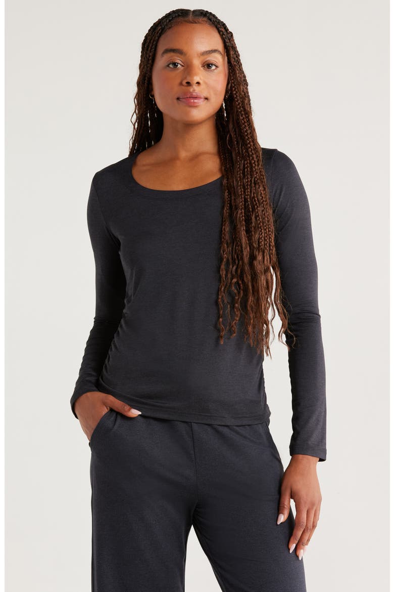 Restore Soft Lite Ruched Long Sleeve T-Shirt, Main, color, BLACK