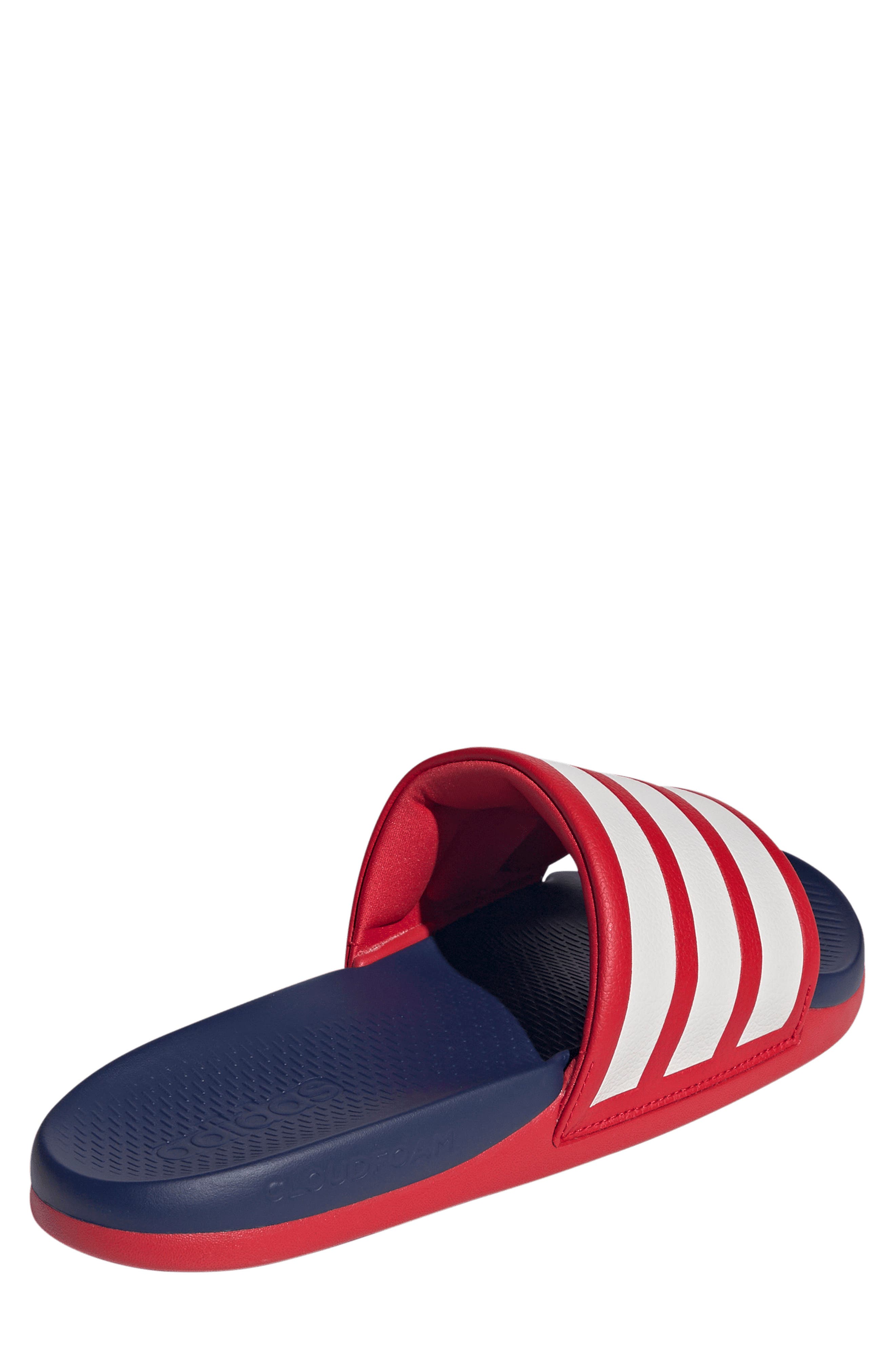 Gender Inclusive Adilette Comfort 2.0 Slide Sandal, Alternate, color, SCARLET/ WHITE/ DARK BLUE