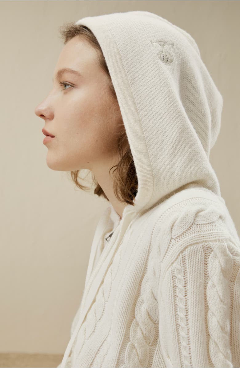 Lilysilk Women's Bela Cable-Knit Wool-Cashmere Blend Hoodie, Alternate, color, White
